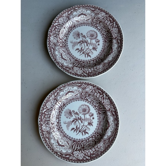 Spode Other - Vintage Spode Archive Georgian Series Floral, Cranberry Red Salad Wall Plate Set